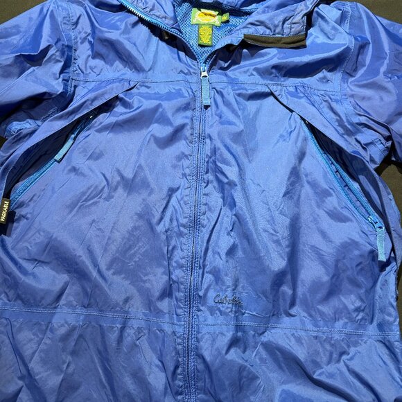 Cabelas Women’s Packable Windbreaker Large Blue Vented Hooded Full Zip - Picture 4 of 13